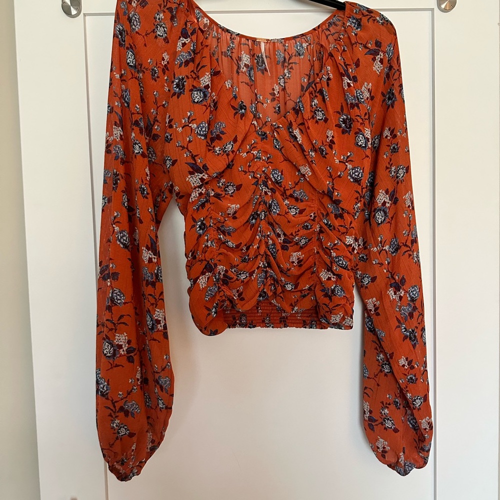 Free People Floral Orange Women's Top